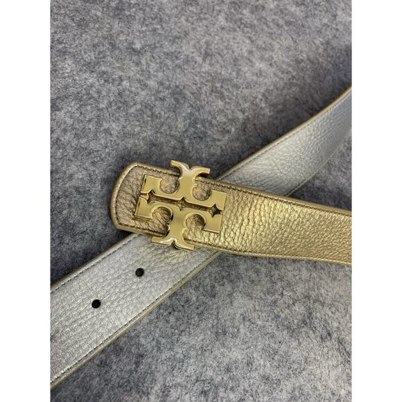 Tory Burch Britten Reversible Logo Belt Size M In Gold And Silver main image 8